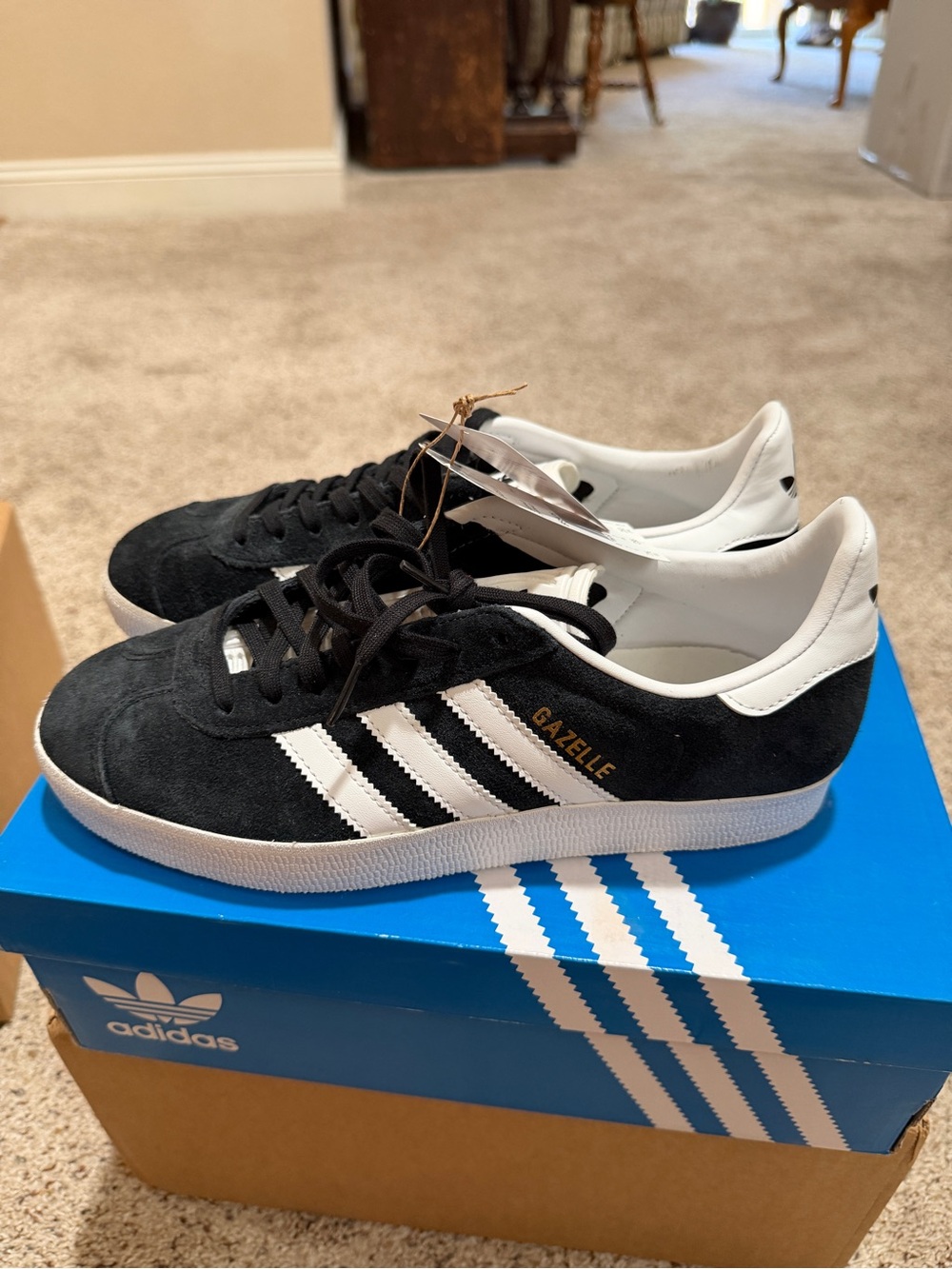 adidas Black & White Gazelle Suede Sneakers - Picture 4 of 6